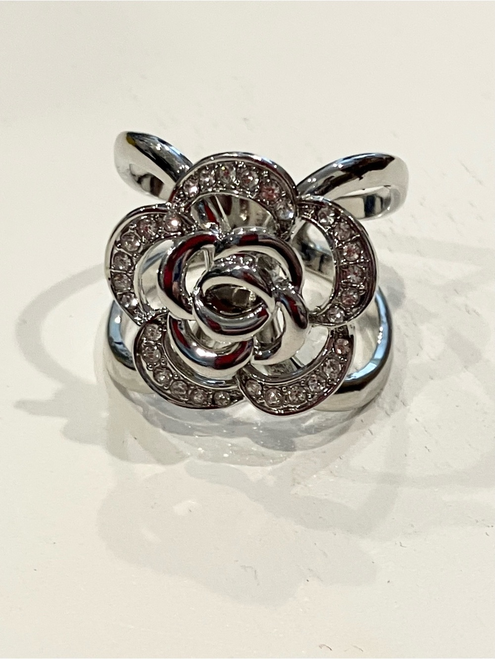 Silver & Rhinestone Floral Scarf Slide - Picture 4 of 5